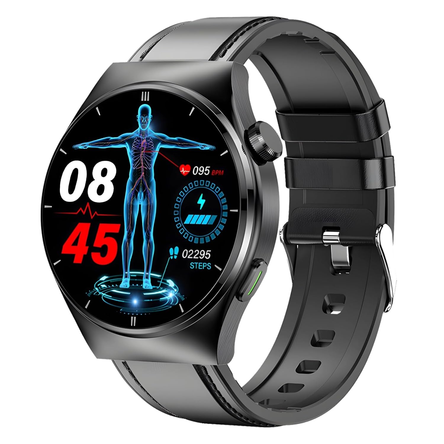 Multi-Function Smart Watch for Men, Black with Calling, Blood Pressure & Heart Rate Monitor, Silicone Strap