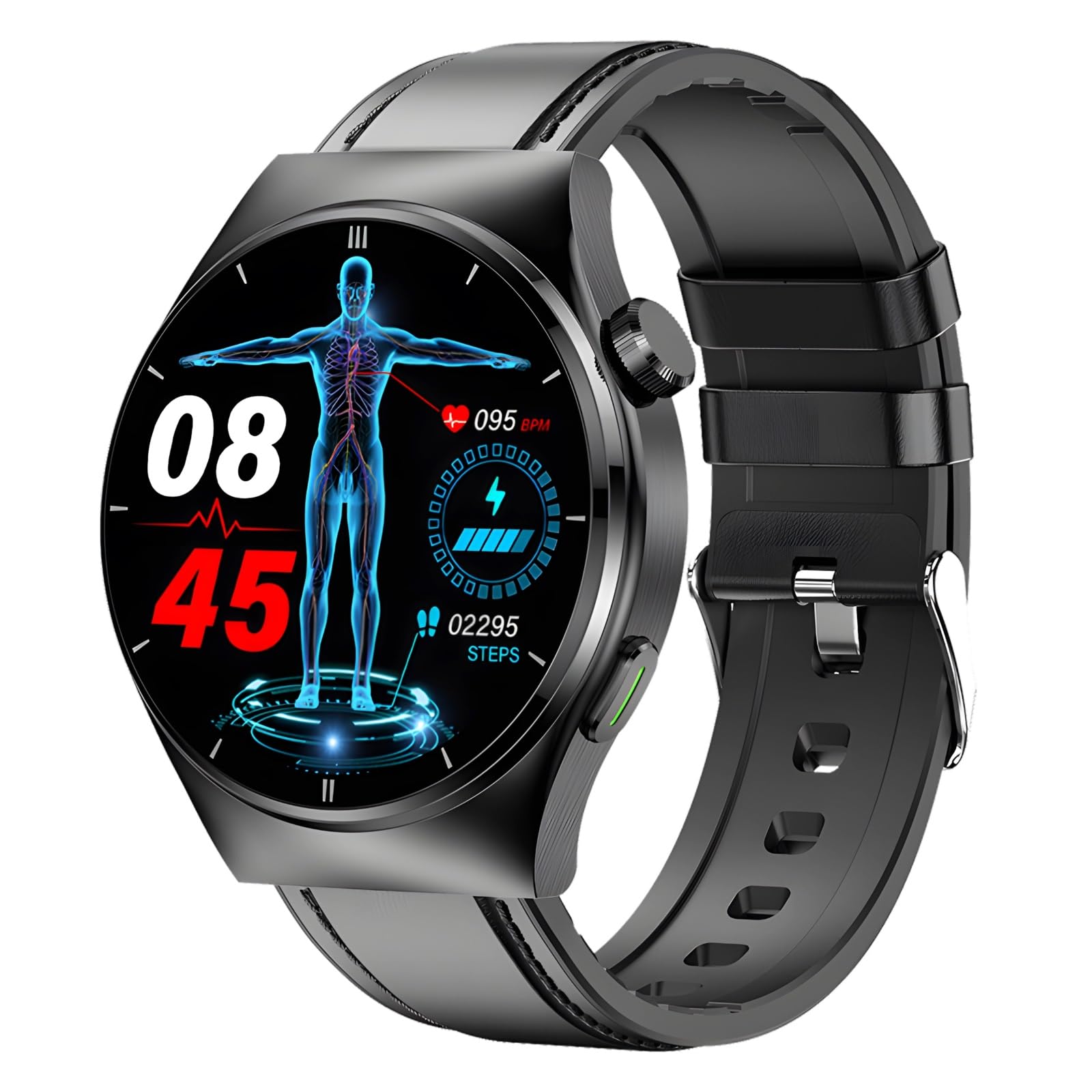 Fitness & Health Smart Watch dla mężczyzn z połączeniami, monitorowaniem tętna i ciśnienia krwi, czarny, silikonowy pasek