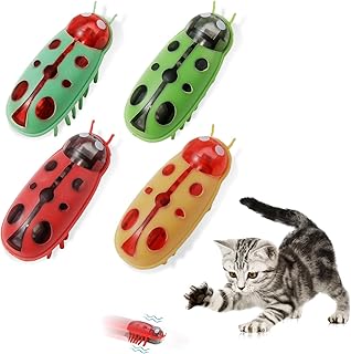 WUIOWPPIC Pack of 4 Mini Beetle, Interactive Bug Cat Toy Dog Cat Mouse Beetle Escape Obstacle Automatic Inverting Pet Funny Play Toy for Cats Kittens Training product image
