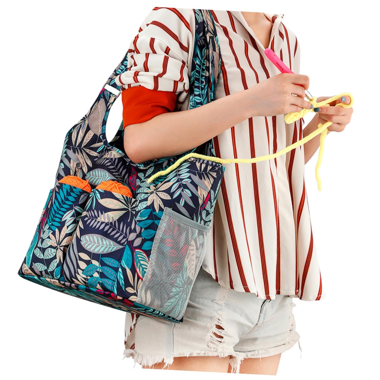 GALPADA Bolsa De Almacenamiento Para Tejer 600d Oxford Resistente Azul Múltiples Bolsillos Portátil Para Costura y Ganchillo Para Manualidades y Labores Creativas