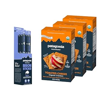 Patagonia Provisions Bison Sticks and Organic Crackers Bundle - 12 Original Bison Sticks and 3 Toasted Cheeze Organic Crackers - Healthy, Tasty Snacks on the Go