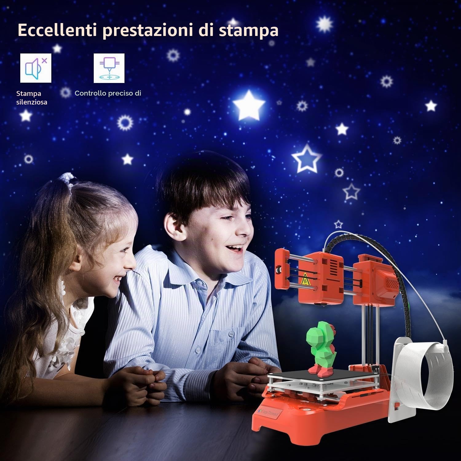 Mini stampante 3D per bambini K7 Desktop Mini stampante 3D con formato di stampa più grande, 100 x 100 x 100 mm, regalo per bambini, studenti, educazione regalo
