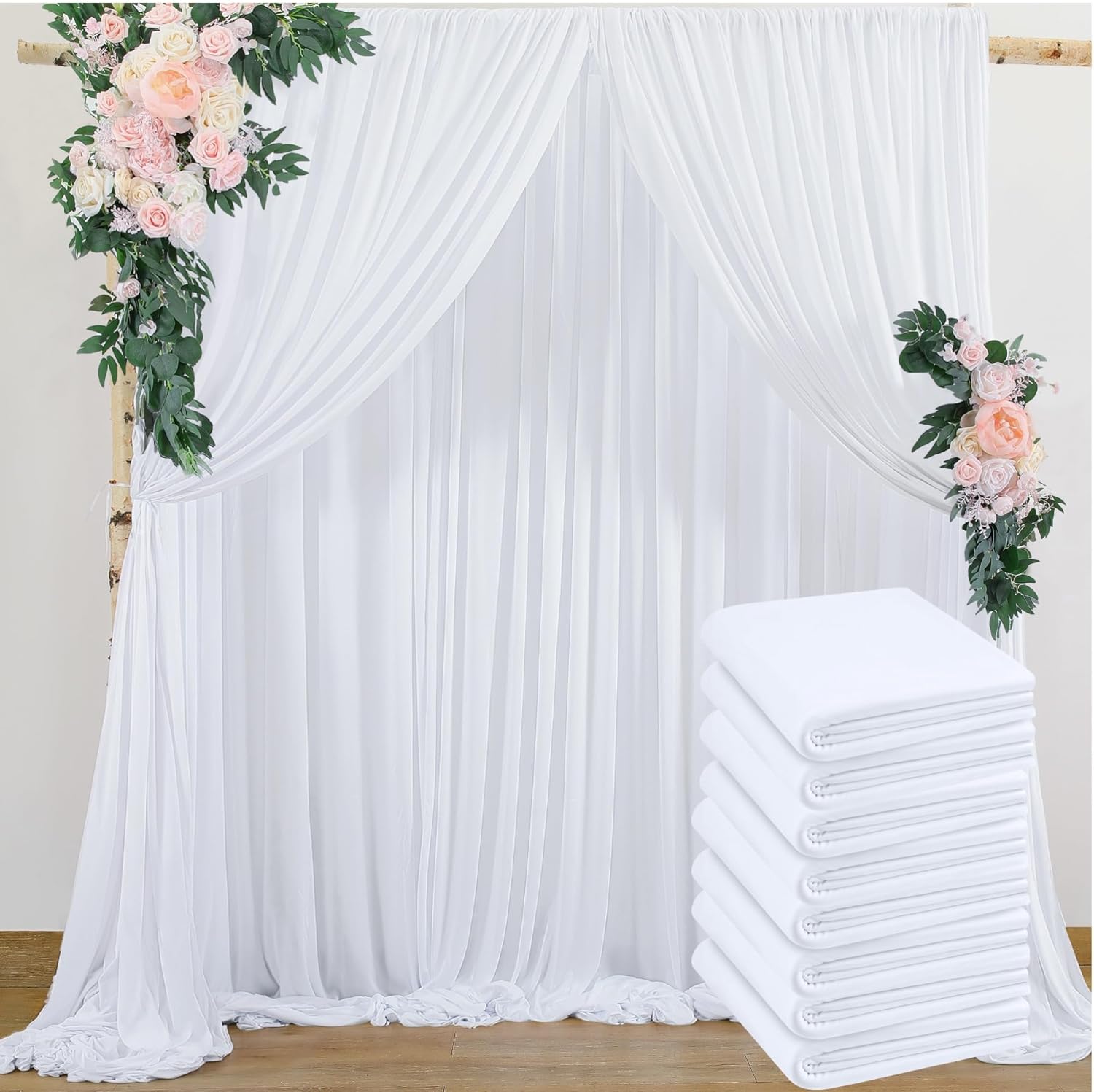 40ftx10ft White Wrinkle Free Backdrop Curtain for Wedding Parties, 8 Panels White Photo Background Curtains Backdrop Drapes for Birthday Baby Shower Anniversary Party Supplies
