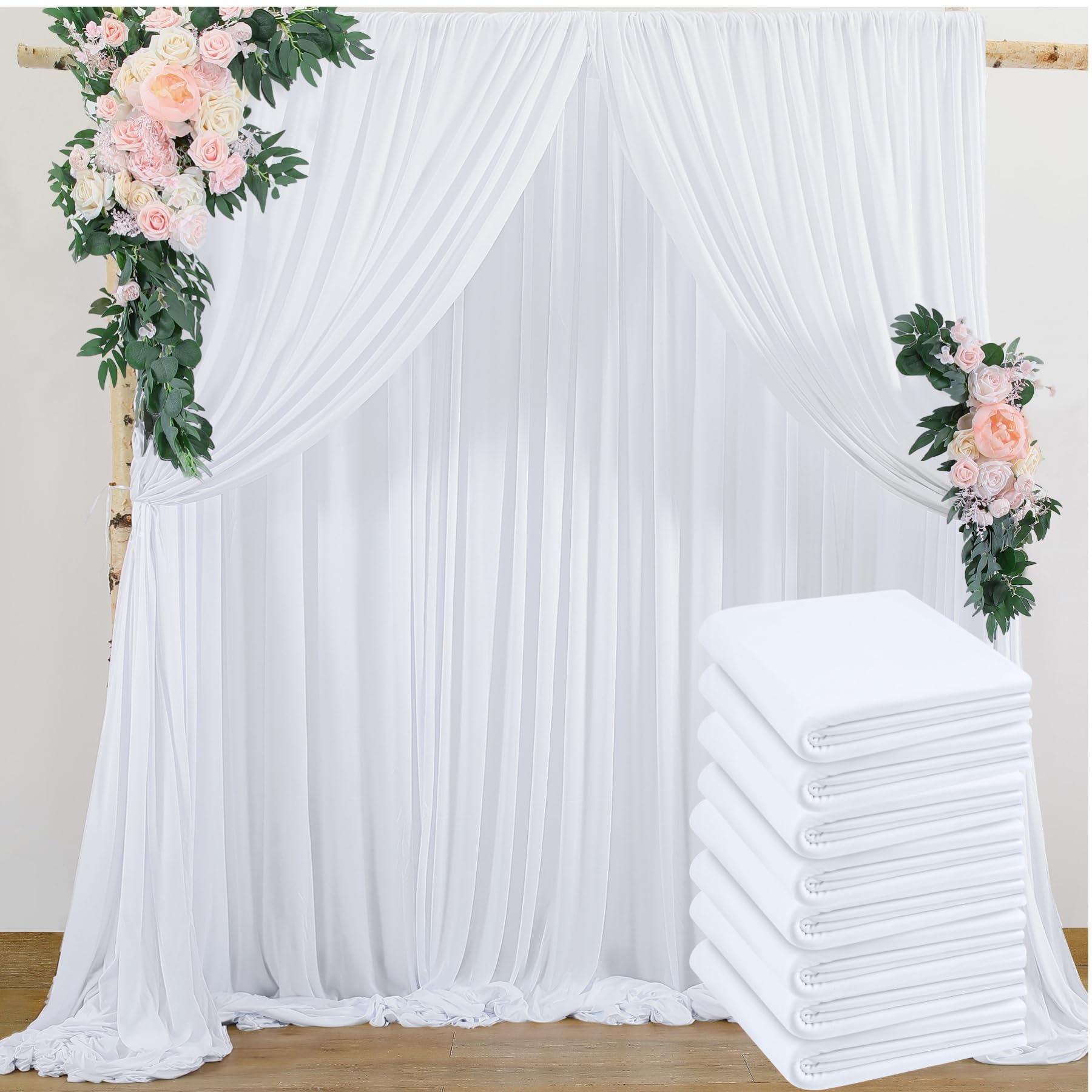 40ftx10ft White Wrinkle Free Backdrop Curtain for Wedding Parties, 8 Panels White Photo Background Curtains Backdrop Drapes for Birthday Baby Shower