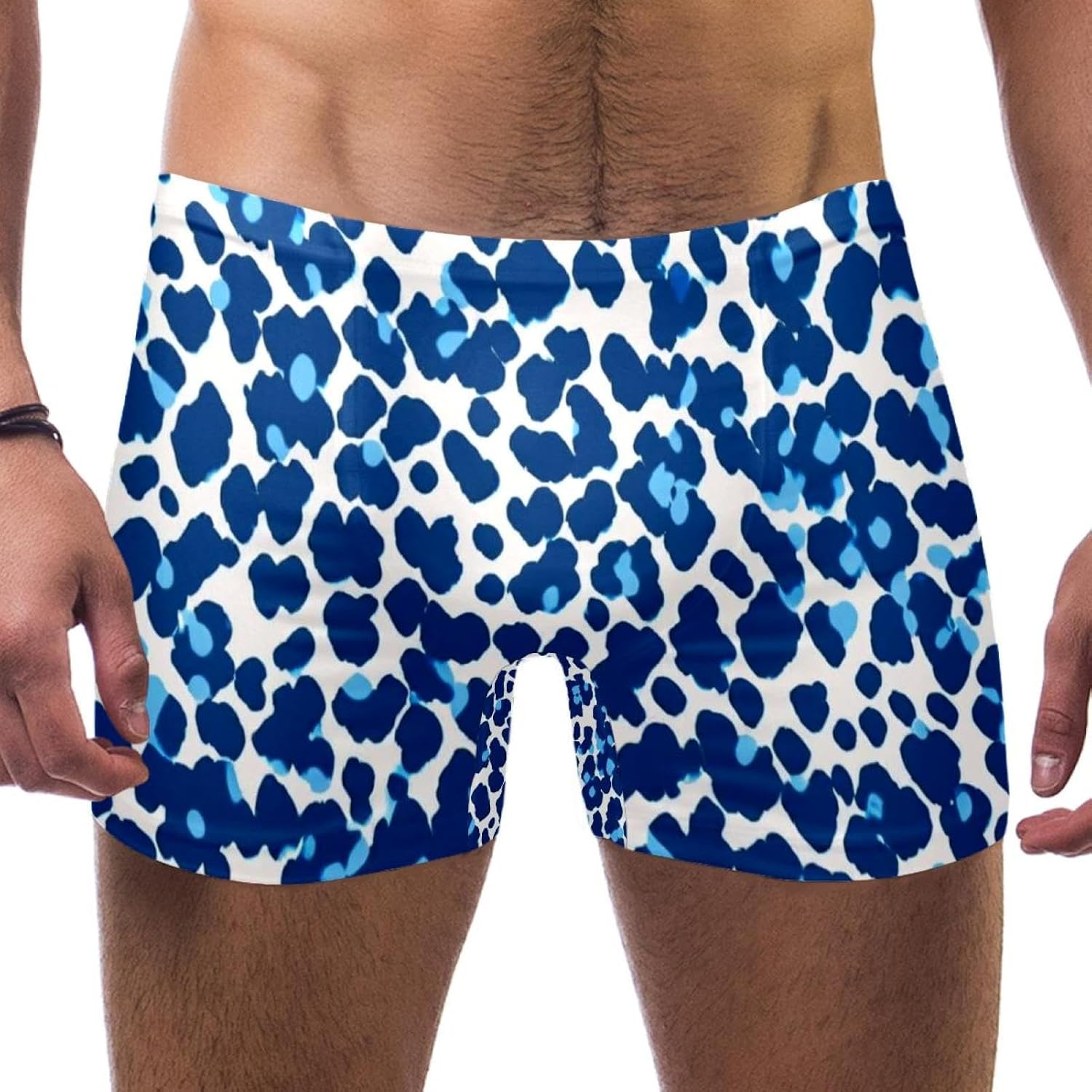 Mens Leopard Art-2325 Swim Trunks Elastic Waistband Short Mens Bathing Suit, S,