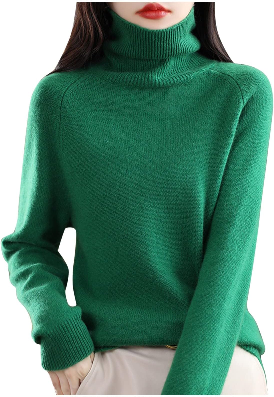 Cashmere Jumpers Ladies Long Sleeve Plus Size Autumn Sweaters Womens Turtleneck Sweaters Ladies Loose Crew Neck Thick Knitted Jumpers Autumn Winter Casual Cotton Tops for Women UK