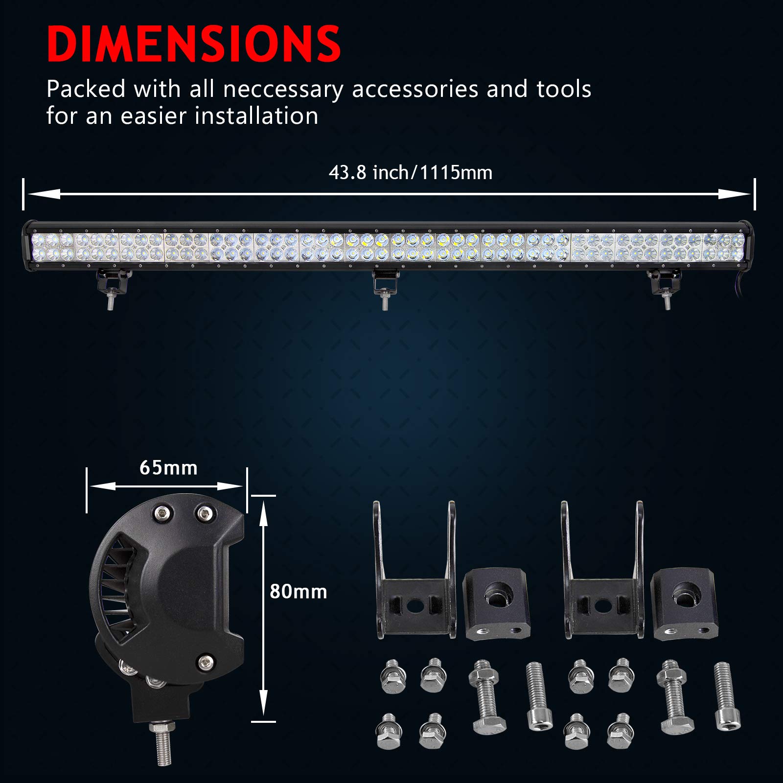 RIGIDON Barra de luz led, 44 Pulgadas 112cm 288W Faros Trabajo led 12V 24V