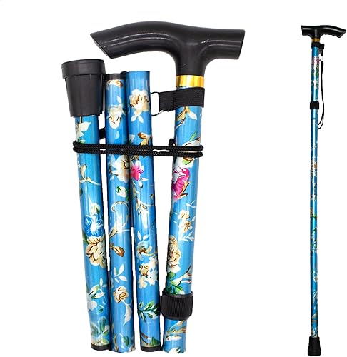 Bastón plegable, bastón ajustable y colorido para hombres y mujeres con cómodo mango en T, plegable, ligero, portátil