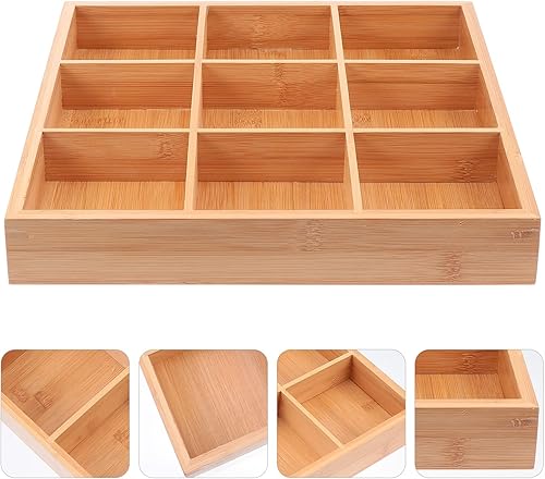 Miniatura 4 de Luxshiny Bandejas para verduras Bandeja dividida de bambú para servir servidor de alimentos de madera, 9 compartimentos, cuenco de caramelo, plato