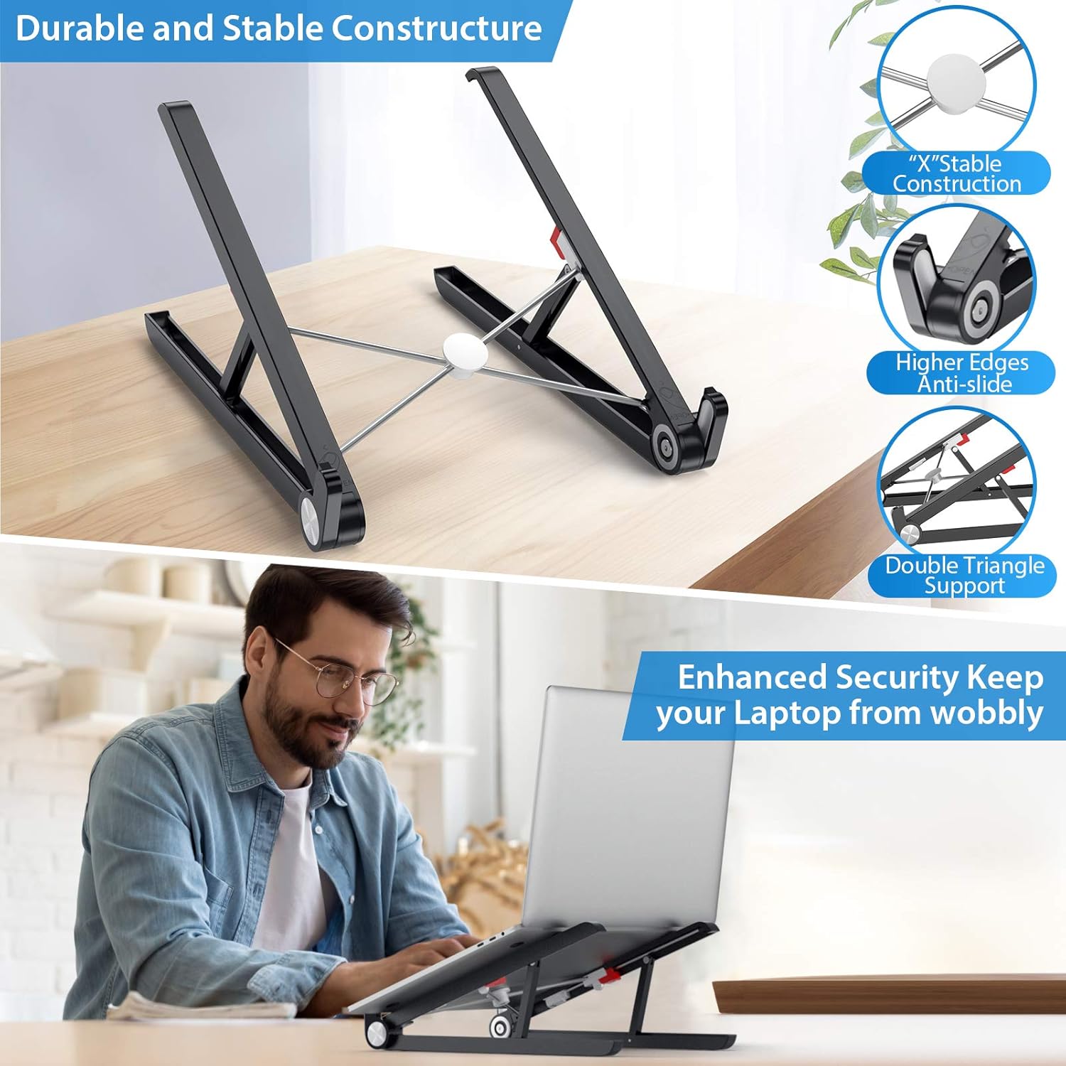 Laptop Stand for Desk Adjustable Foldable Ergonomic Laptop Holder Riser Portable Aluminum Computer Notebook Stand for Elevated 10~15.6" Dell, HP, MacBook Air Pro, Lenovo, Chromebook : Electronics