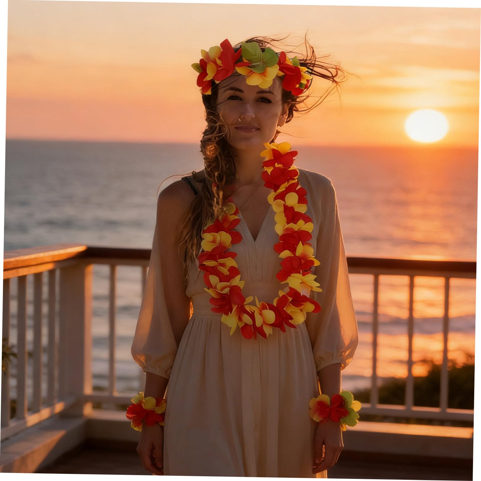 STOBOK 1 Juego Leus Hawaianos Guirnaldas De Flores Leis Collar Hawaiano Luau Tropical Joyas De Fiesta Luau Tocado De Flores Tropicales Diadema Hawaiana Paño Las Flores Banquete Venda
