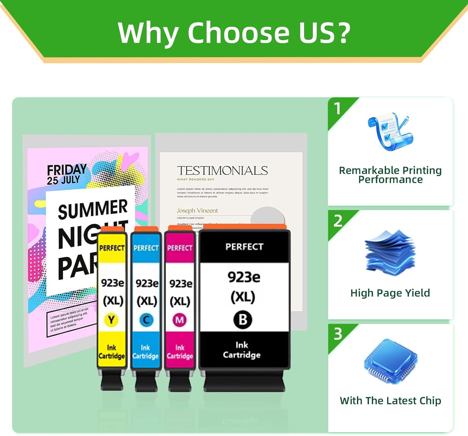 923e 923xl Ink Cartridges Combo 4-Pack with Chip Replacement for HP Ink 923e 923 for OfficeJet 8120e 8122e 8124e Pro 8135e 8138e 8139e 8130e 8132e(4pack)