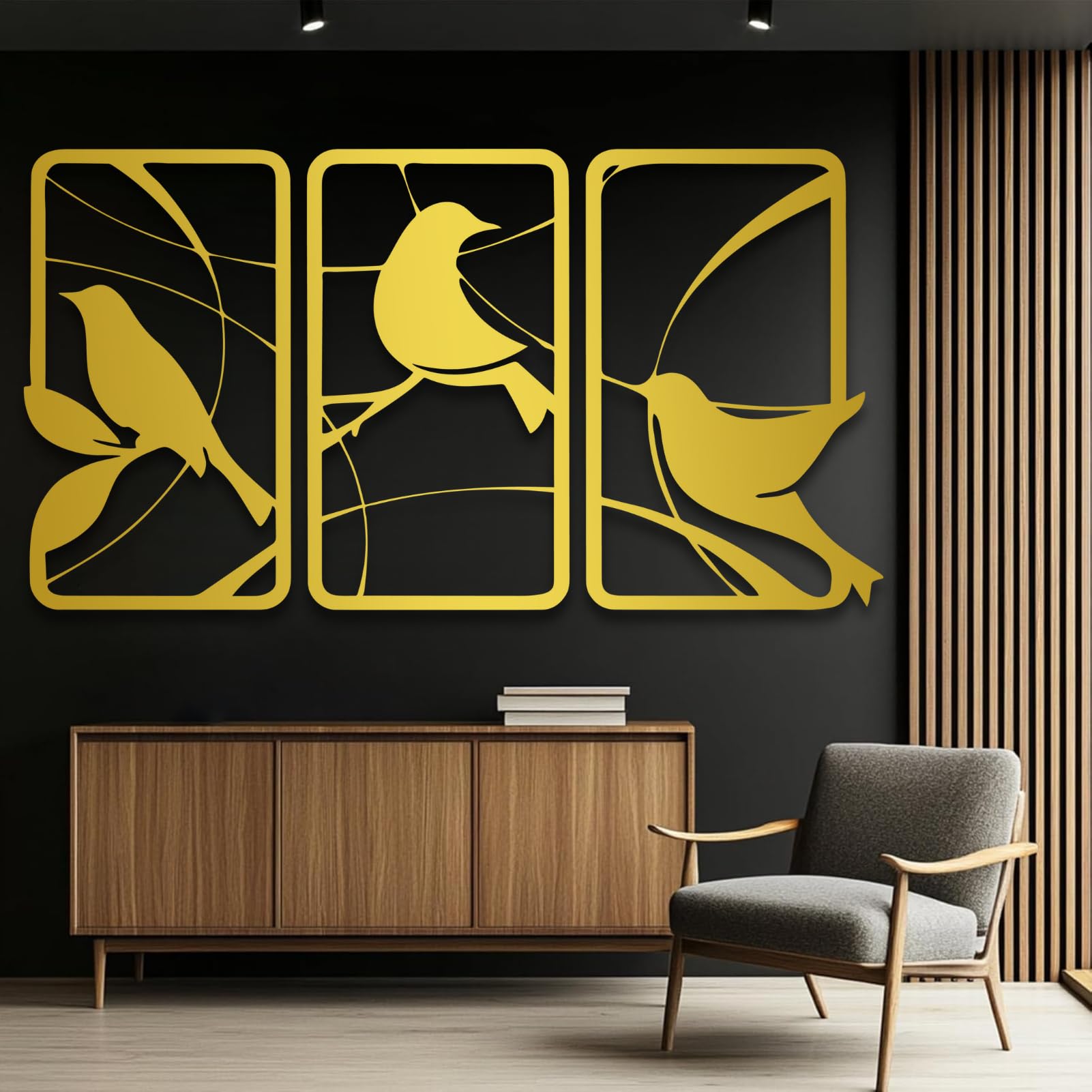 Pájaro de Metal Dorado para Pared, decoración de Pared con líneas geométricas de Metal para Oficina, Escultura Moderna para Sala de Estar, Dormitorio, Pasillo y escaleras, decoración NATU