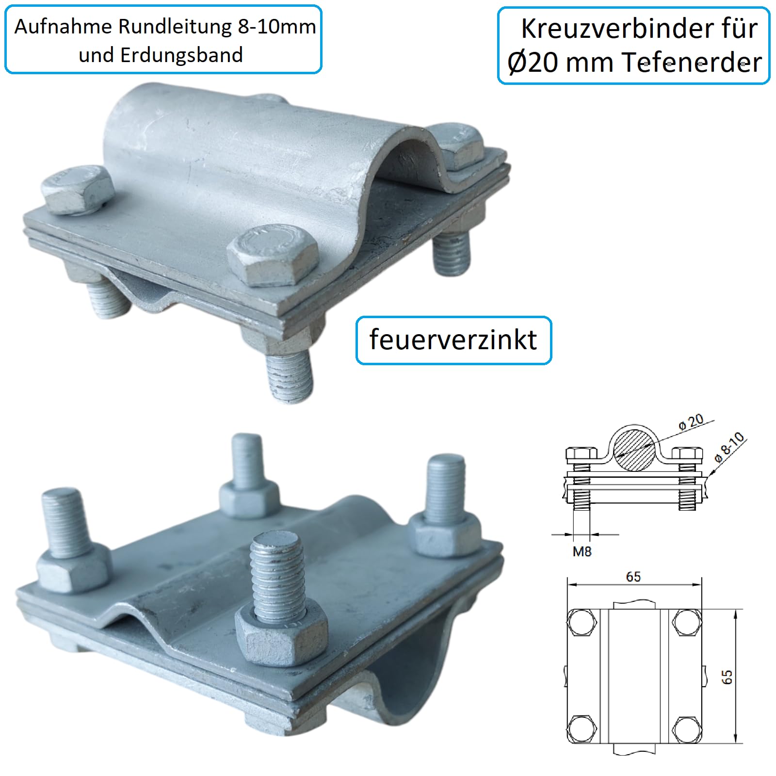 3m Tiefenerder SET Ø20mm feuerverzinkt mit Kreuzverbinder ud Schlagkopf SDS Max