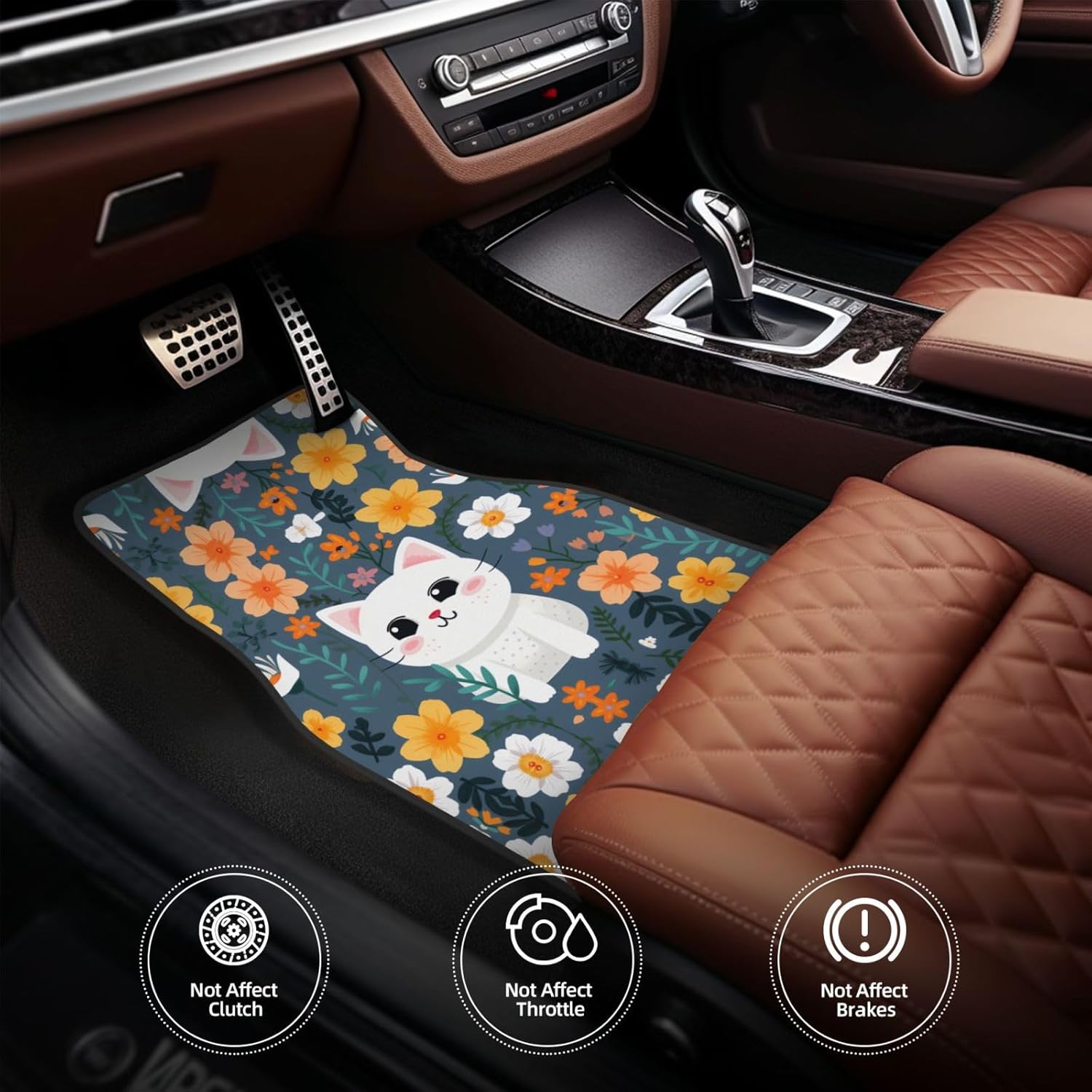 Kitten Stickers Patterned car mats 4-piece set | For cars/SUVs/trucks | Firm fit without displacement