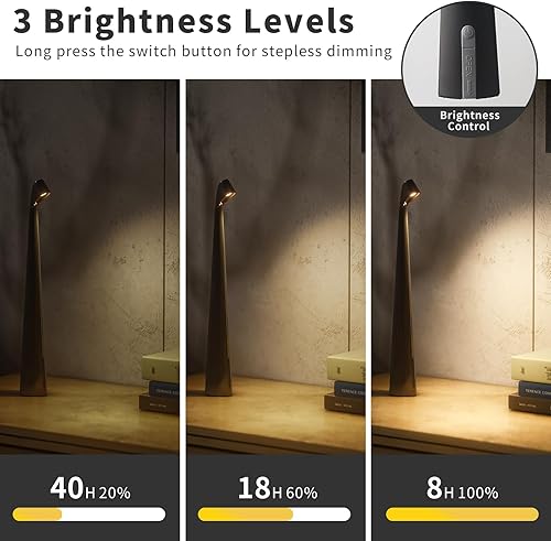 Miniatura 4 de Lámpara de mesa inalámbrica, lámpara de mesa portátil de 3 niveles de brillo, funciona con pilas, lámpara de mesa LED con batería recargable para