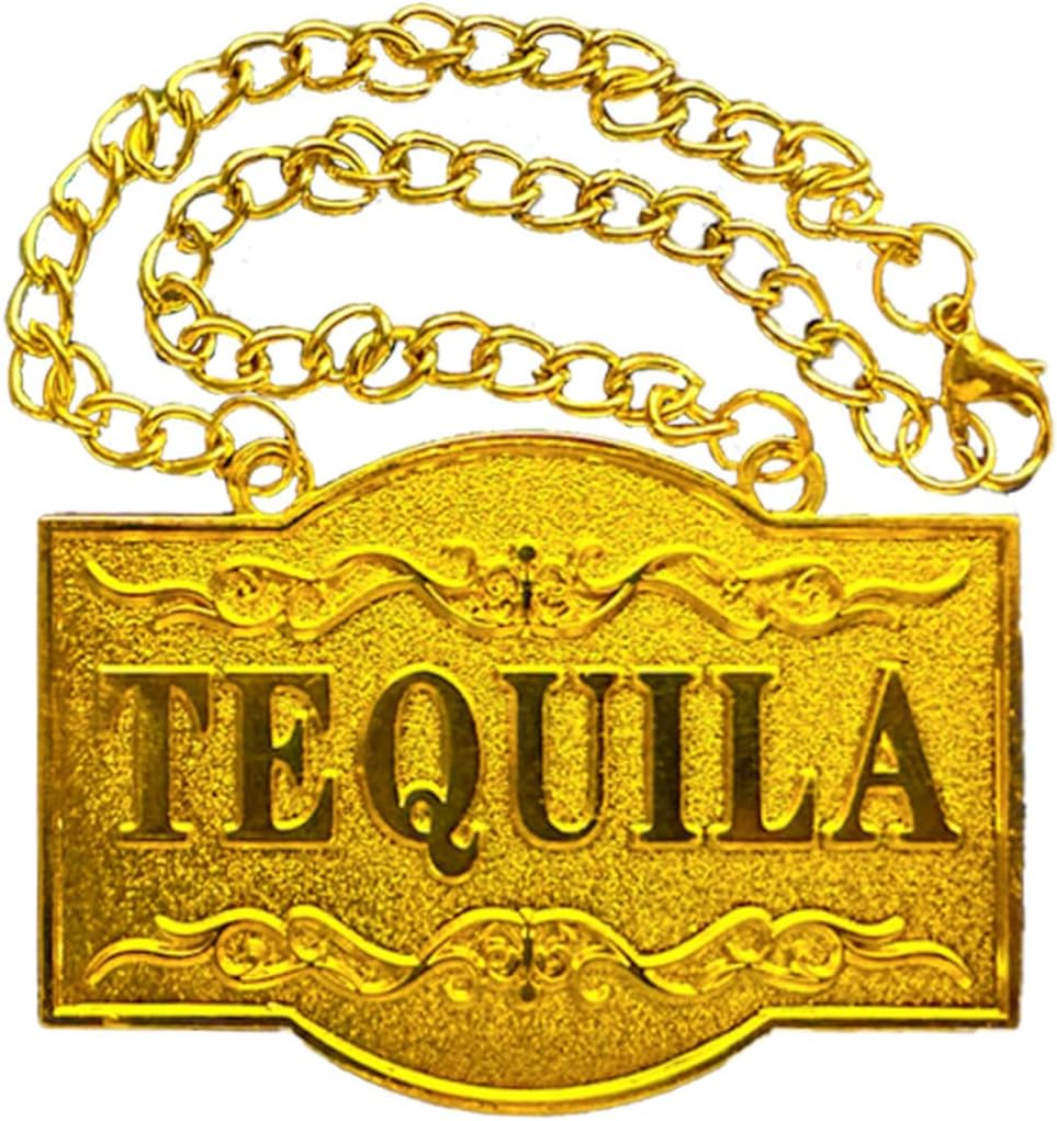 1PSC Decanter Tag - Golden Colour - Tequila Decanter Tag with Adjustable Chain - Liquor Label - 2.36 x 1.57 inches