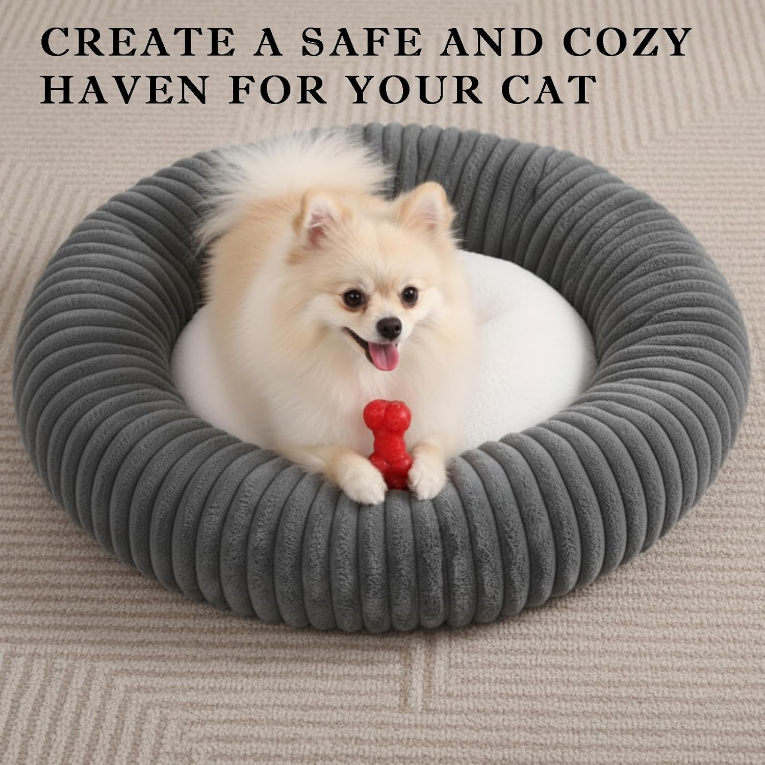 Short Plush Dog Bed Donut, Ultra-Soft & Machine Washable Dog Beds, Durable Round Calming Pet Bed for Cats and Small, Medium, Large Dogs (Dark Grey, X-Small)