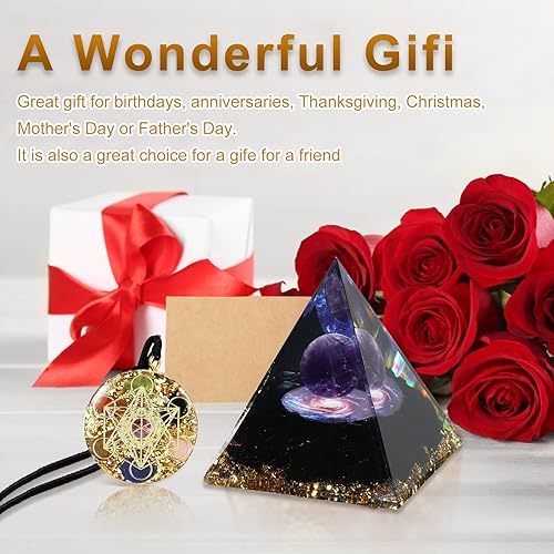 Miniatura 6 de Pirámide de orgón grande para energía positiva, amatista de orgonita y obsidiana pirámides de cristal curativo para reducir el estrés, la meditación