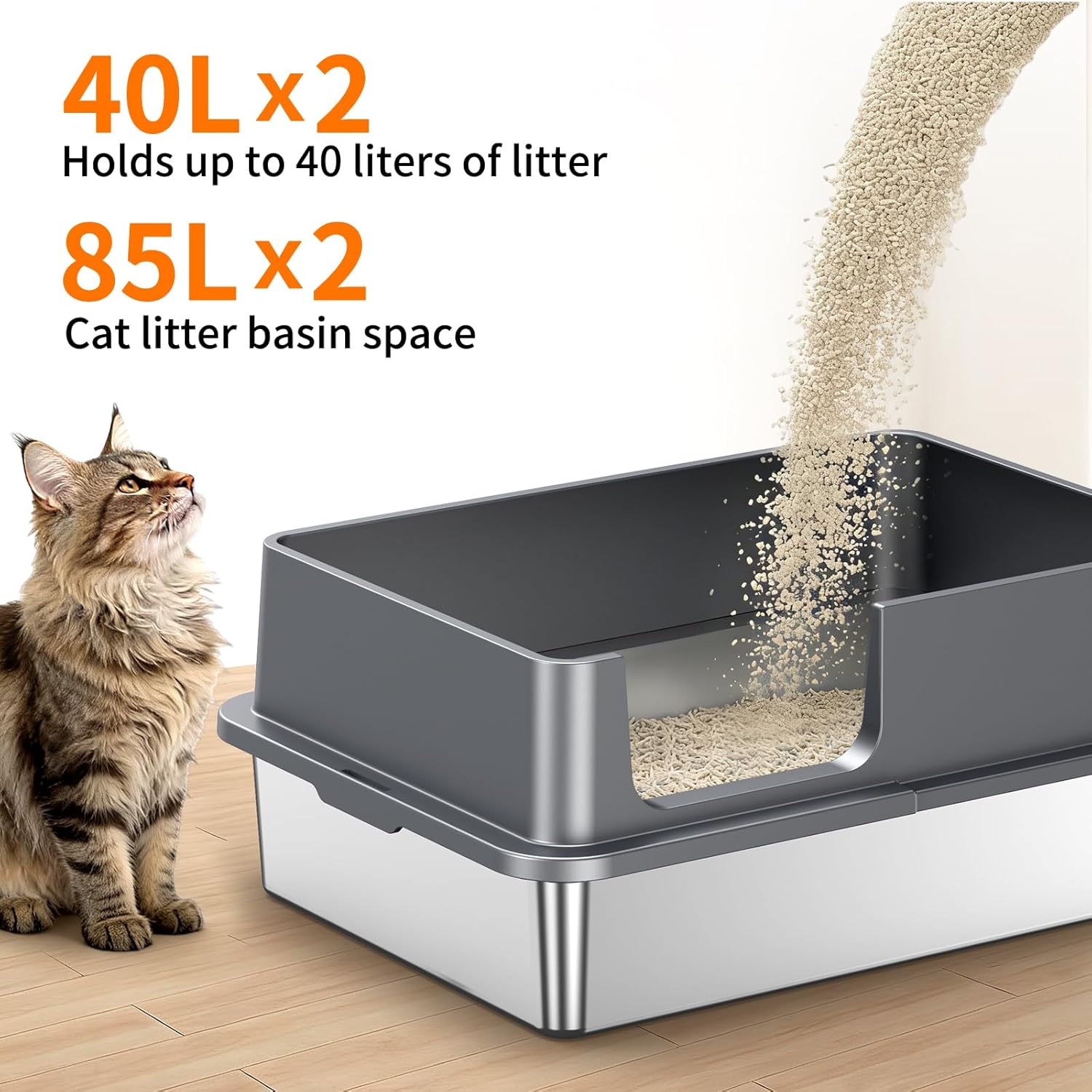 2PACK XXXL Stainless Steel Cat Litter Box with High Sides Lid, Large Litter Box for Big&Multiple Cats, Metal Kitty Litter Boxes with Footboard & Scoop, Anti-Leakage, Non-Sticky, 28.3×20.2×11.5inch