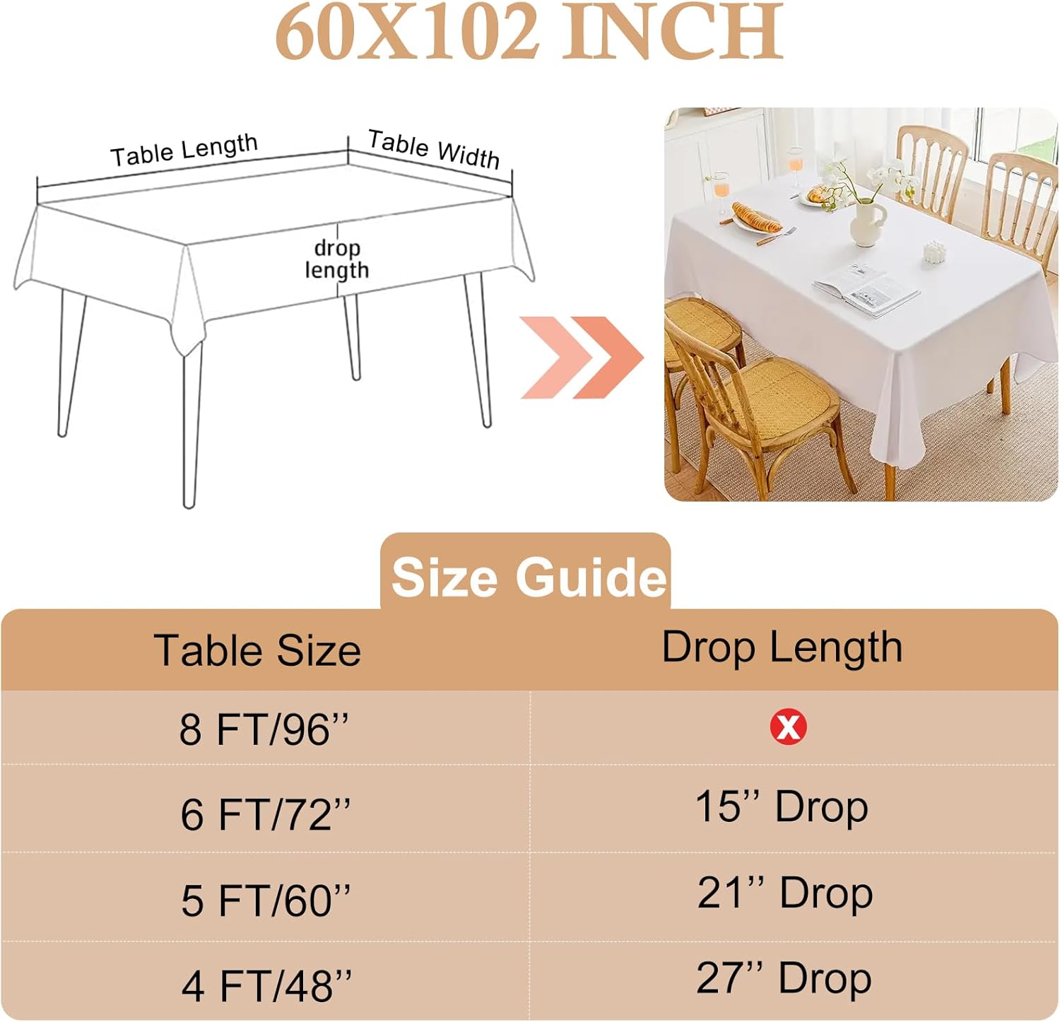 White Table Cloth Rectangle,12 Packs 60x102 Inches Tablecloth for 6 Foot Rectangle Tables,Professional Polyester Fabric Table Cover for Wedding, Party,Banquet Occasion Decorations(12pcs)