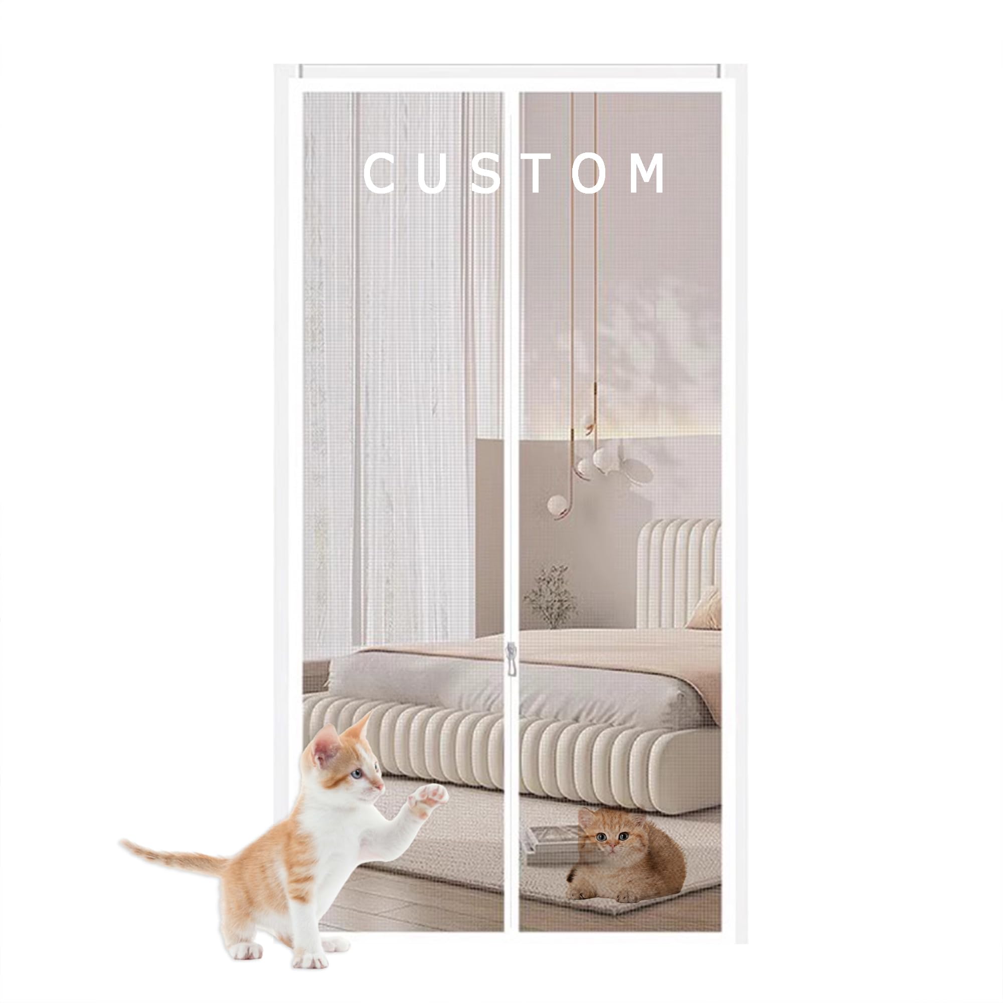 Xieminle Grey Custom Fly Screen Door For Dogs Cats, Pets Proof Screen Door Insects Protection Door Mesh, Cat Door Screen With Zipper, Prevent Pet Running Out From Home (Custom Size)