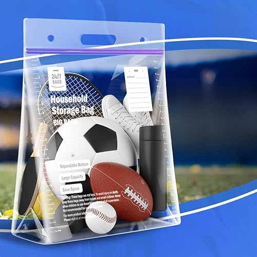 247 Bags - Bolsas XL con doble cremallera, 10 galones, 15 unidades, soporte y relleno, asa de transporte, sin BPA, sello hermético