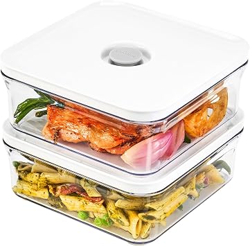VAKUEN Premium Airtight Food Storage Containers, Mini Square 2pc/set0.85qt, Smart One-Click Seal Lid, No Hinges, 100% Leak Proof, BPA-FREE, Dishwasher, Freezer & Microwave Safe