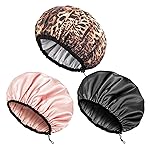 Auban Shower Cap for Women, Adjustable Reusable, Extra Large, Double-Layer Waterproof Bathing Cap, Waterproof Exterior, EVA Lining, Hair Cap for All Hair Lengths, 3 Colors
