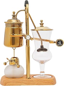 Belgian/Belgium Royal Family Balance Siphon/Syphon Coffee Maker, Elegant Double Ridged Fulcrum with Tee handle Classic Gold,400ml/13.53oz