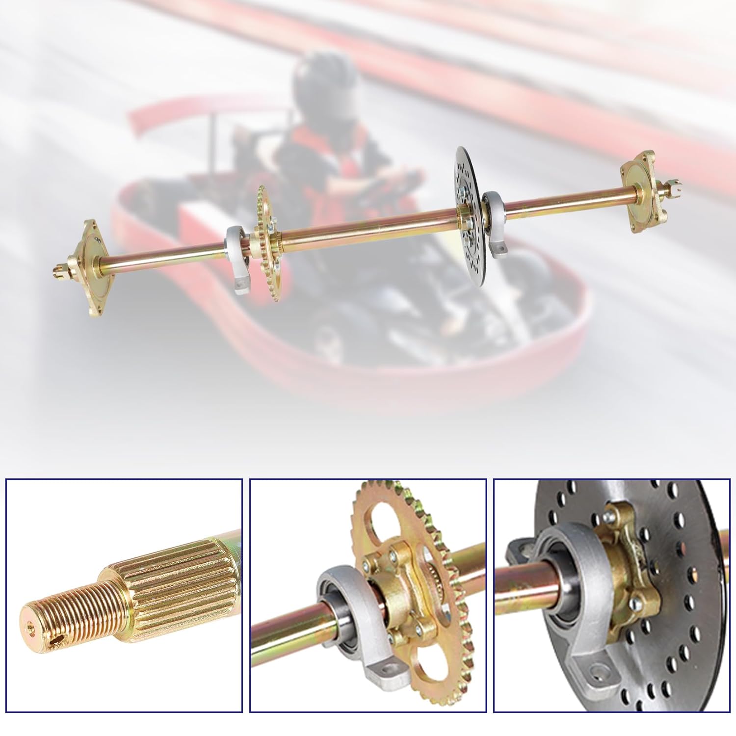 32In Go Kart ATV Rear Axle Assembly Kit Shaft Hub Chain Brake 815mm