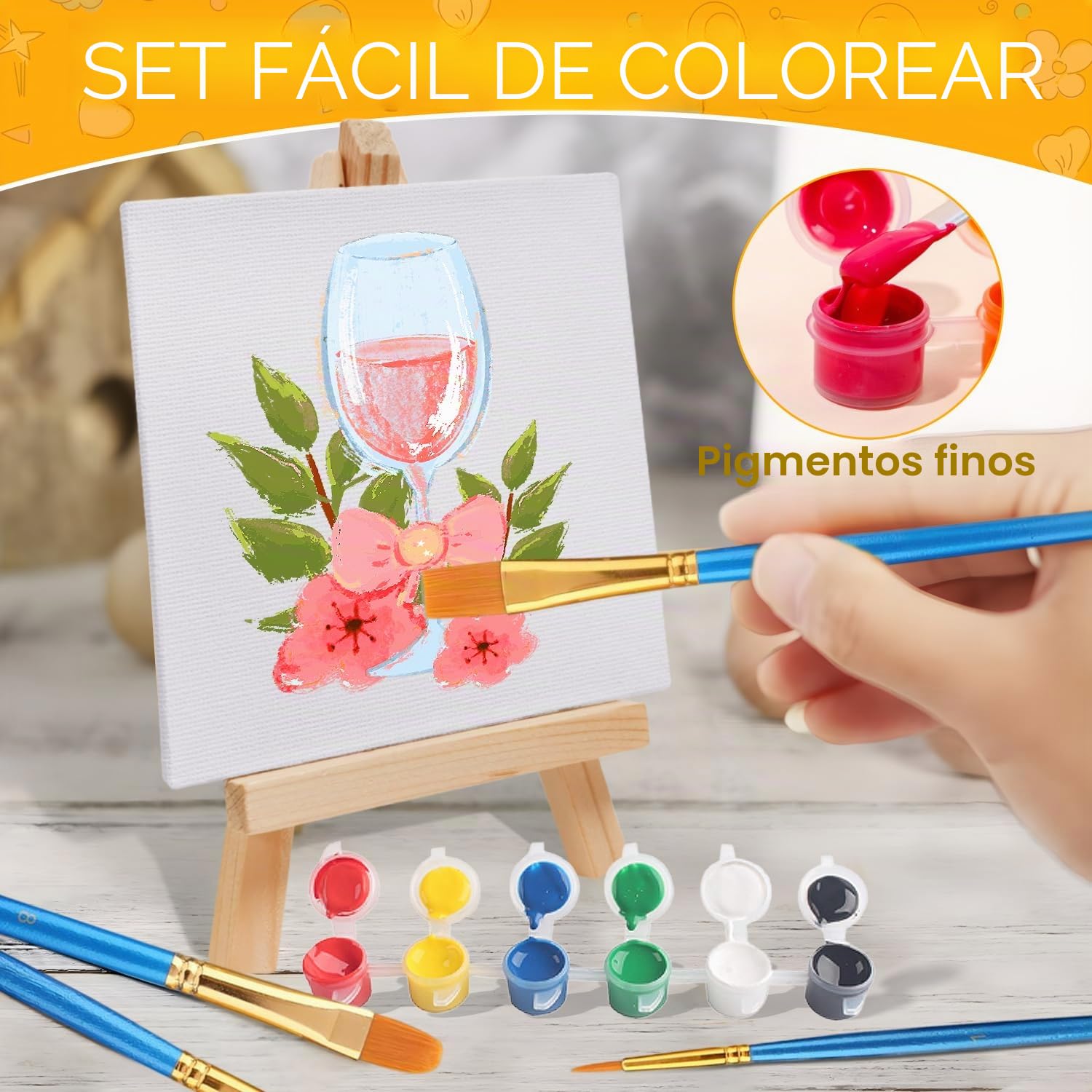 34 Piezas Juego de Mini Lienzos para Pintar Mini Caballete Madera Plegable | Canvas para Pintars 15x15cm para Pintar DIY Decoración Regalos Navidad Fiesta Bautizo Cursos de Arte Boda