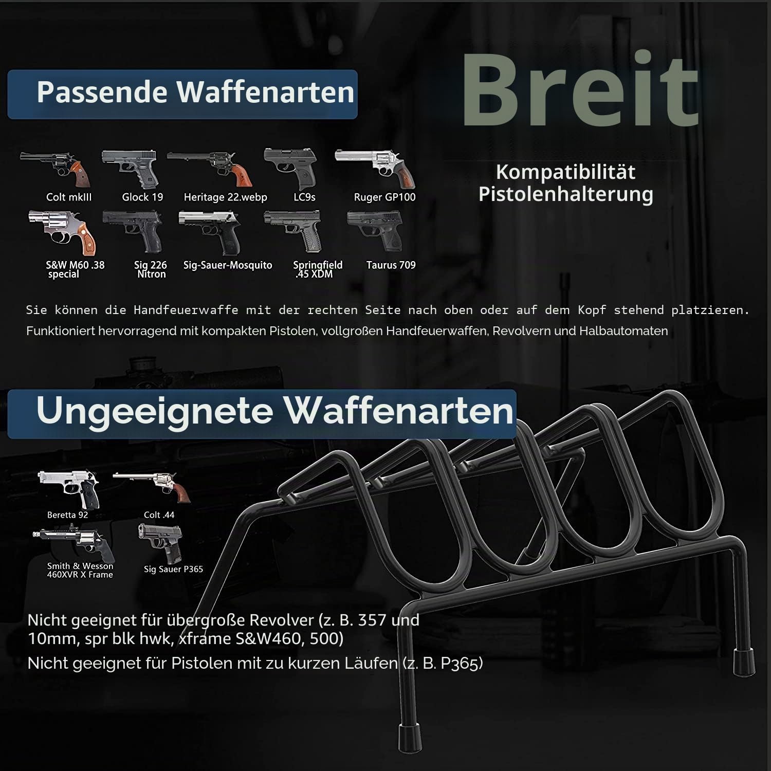 BOOSTEADY Pistolen Aufbewahrung Rack Waffen Halterung Pistolenständer Gun Rack für 4 Pistolen