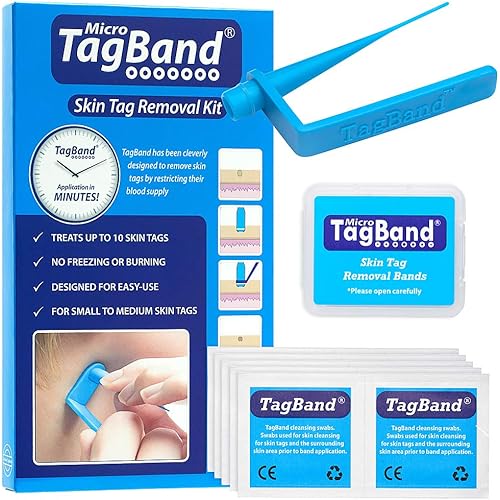 Micro TagBand- Skin Tag Remover Device for Small to Medium Size Skin Tags (includes 10x Removal Bands & Cleansing Wipes) Application in Minutes
