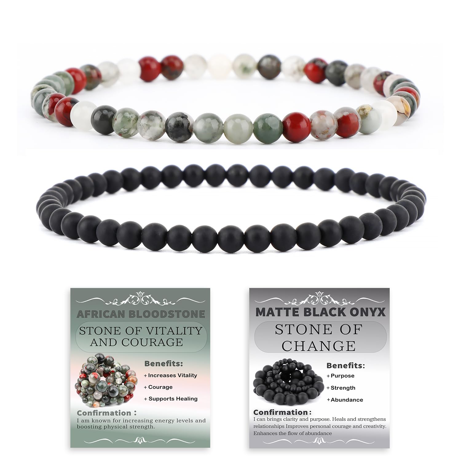 NCB 2.3-Piece 4mm Natural Crystal Gemstone Stretch Bracelets – Handmade Reiki Energy Healing Jewelry for Meditation,Yoga, Unisex