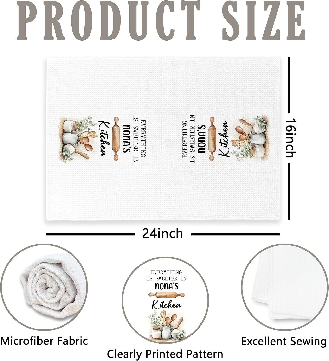 Nona Gifts Kitchen Towels, Grandma Grandmother Gifts from Grandson Granddaughter Grandkids,Everything is Sweeter in Nona's Kitchen Decoration Tea Towel Hand Towels 16x24 Inch