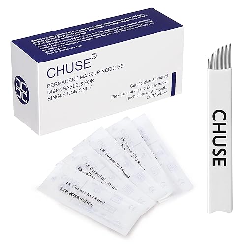 CHUSE 18 50 piezas curvadas 0.007 in Nano Mircoblading aguja permanente maquillaje manual ceja tatuaje aguja