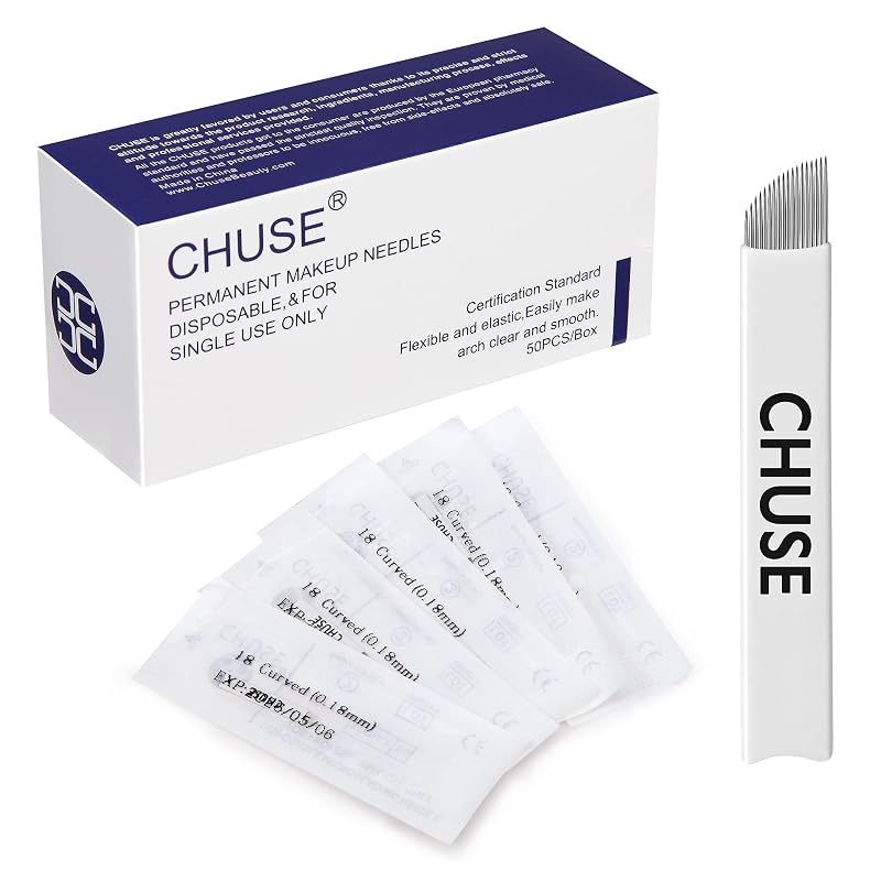 CHUSE Agulhas curvas para microblading 18 nano, 0,18 mm, 50 unidades
