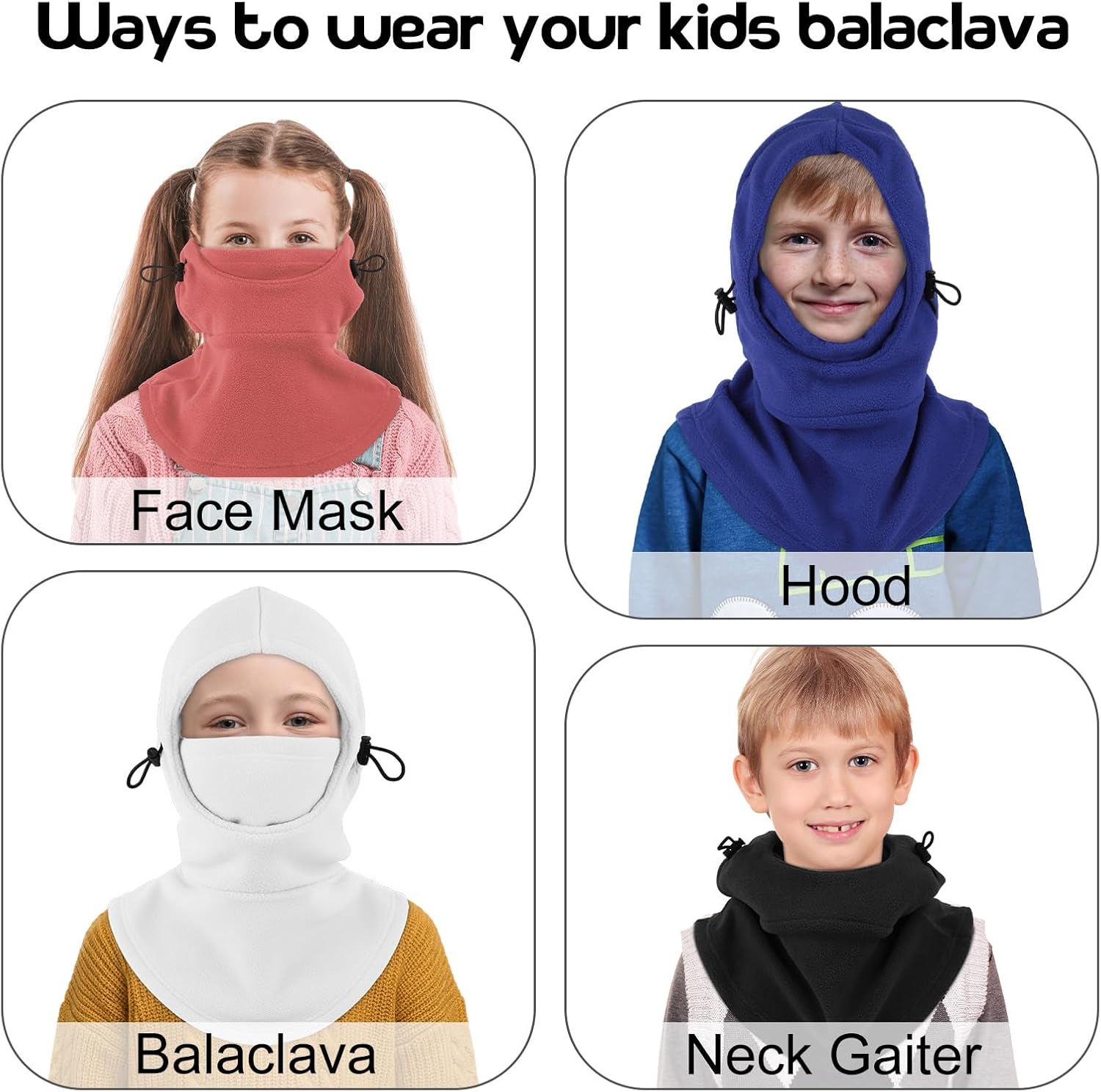 Thickened Kids Ski Mask Winter Hat, Heavy Weight Kids Balaclava Face Mask Windproof Fleece Caps for Child, Teenagers