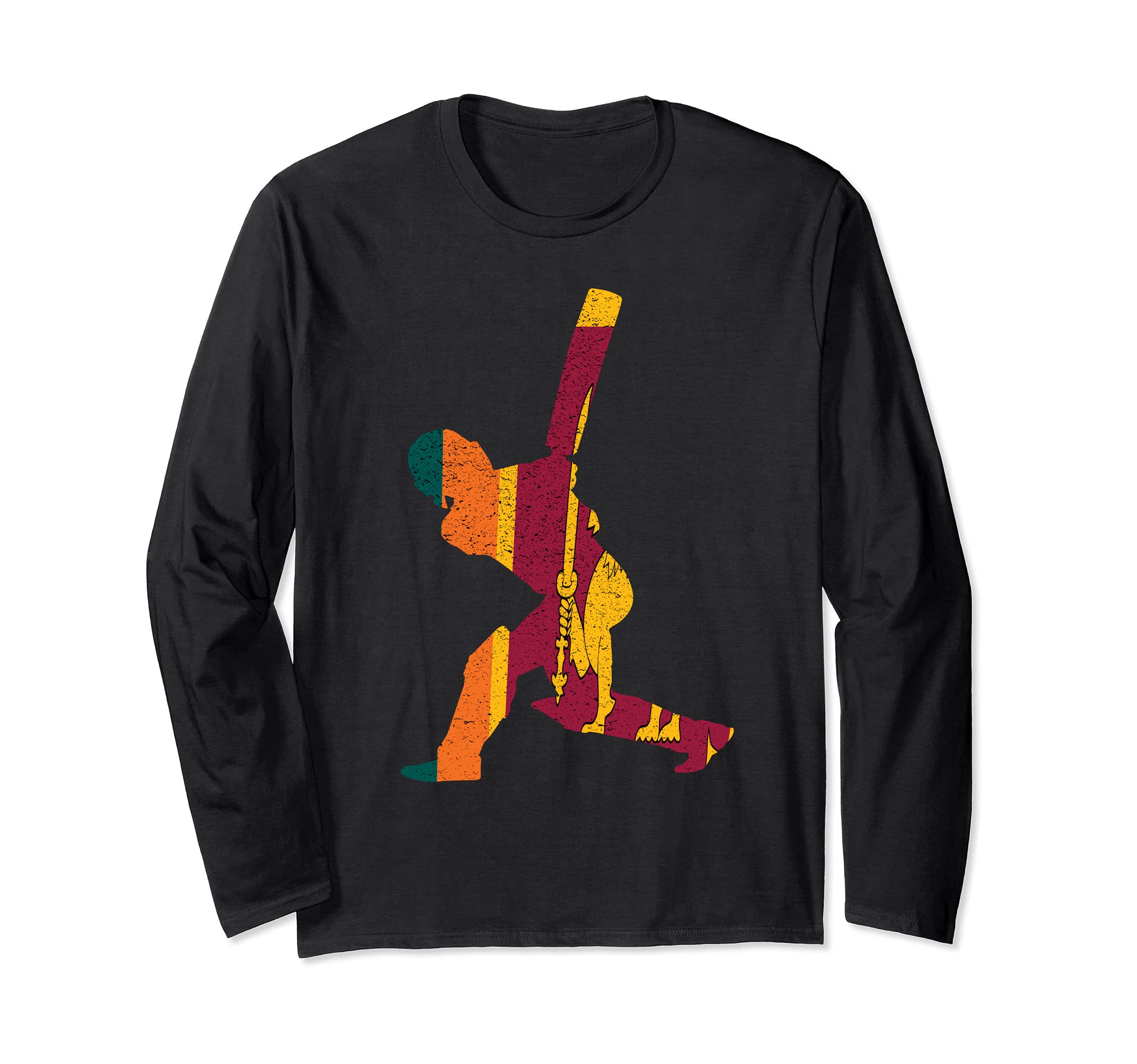 Sri Lanka Cricket Batsman Batting International Fan Tee Long Sleeve T-Shirt, Black