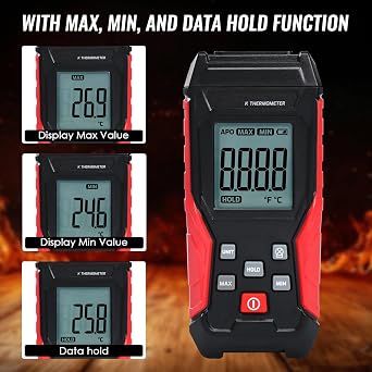 Digital K Type Thermocouple Thermometer with 2 Probes & 1 Temperature Clamp