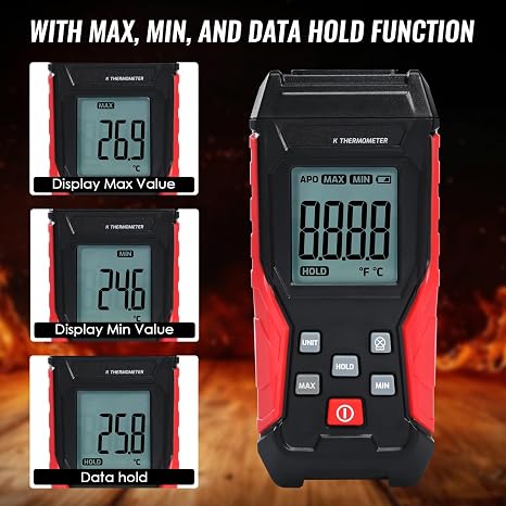 Digital K Type Thermocouple Thermometer with 2 Probes & 1 Temperature Clamp