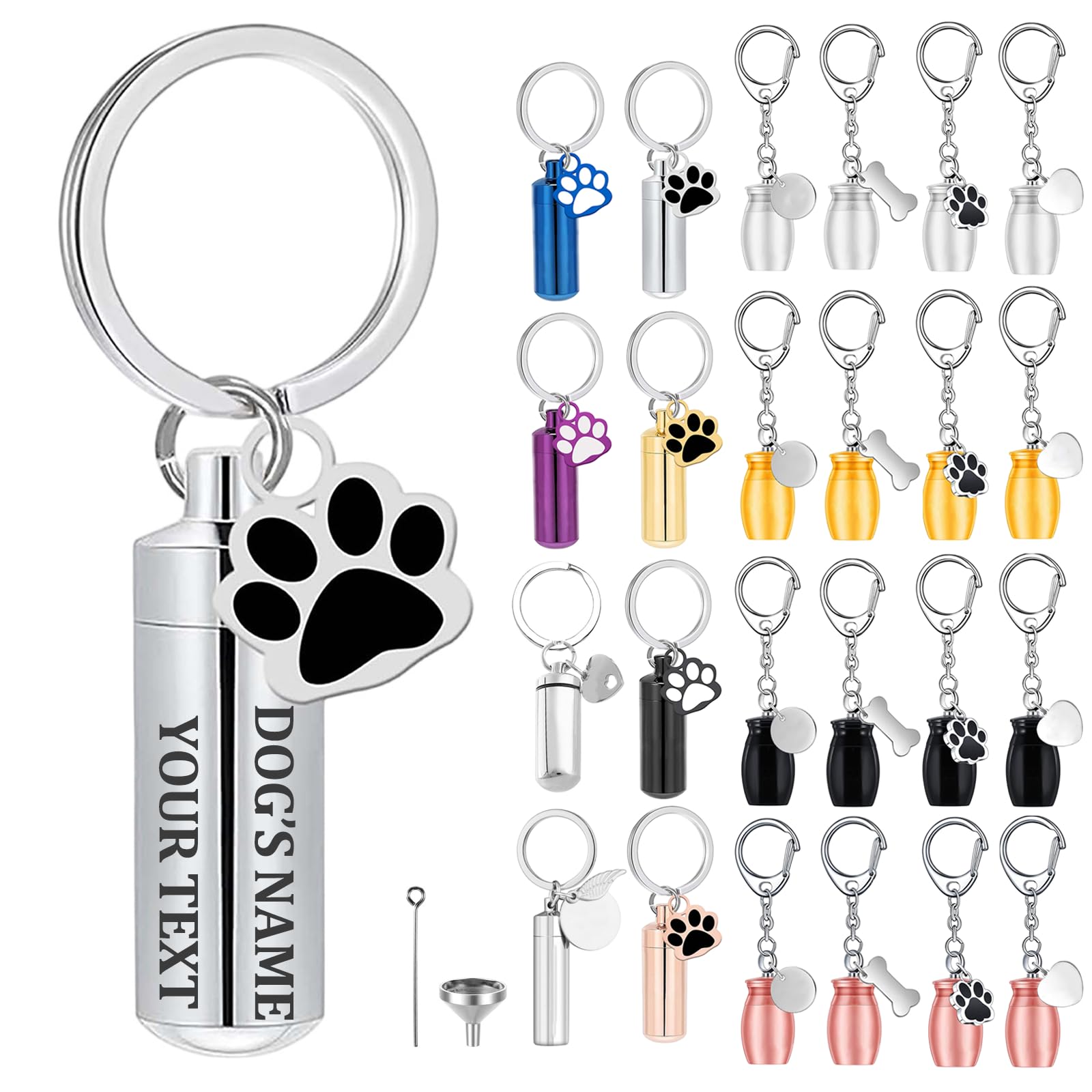 Custom Dog Urns for Ashes Keyring Engraved with Dog's Name and Text, Personalised Keyring Mini Pet Urns for Dogs Ashes, Cat Urn Dog Ashes Keepsake, Stainless Steel Pet Urn, Pet Memorial Gifts (E-01)