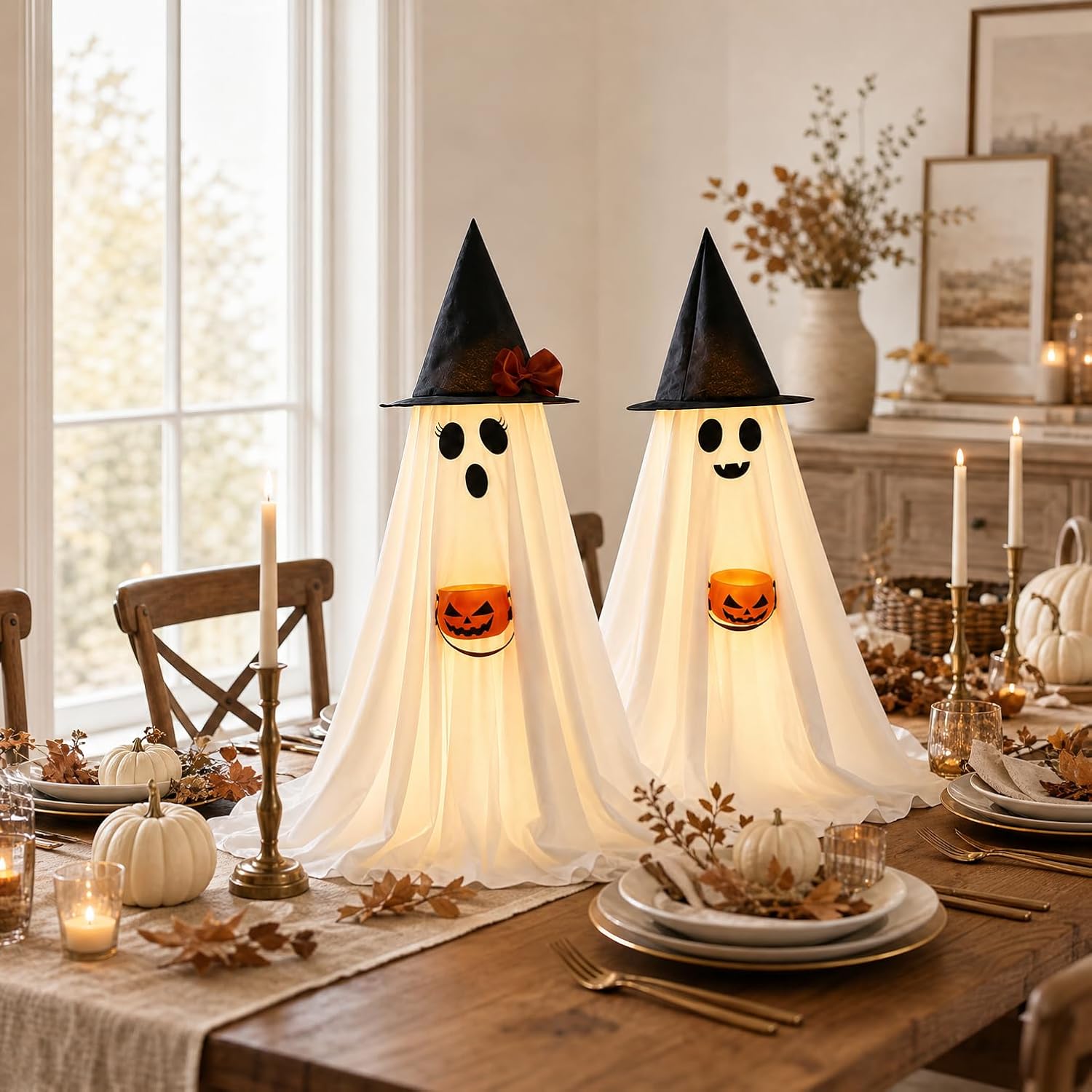 Halloween Decorations Indoor Lighted Ghost, 2 Pack Cute Light Up Ghosts