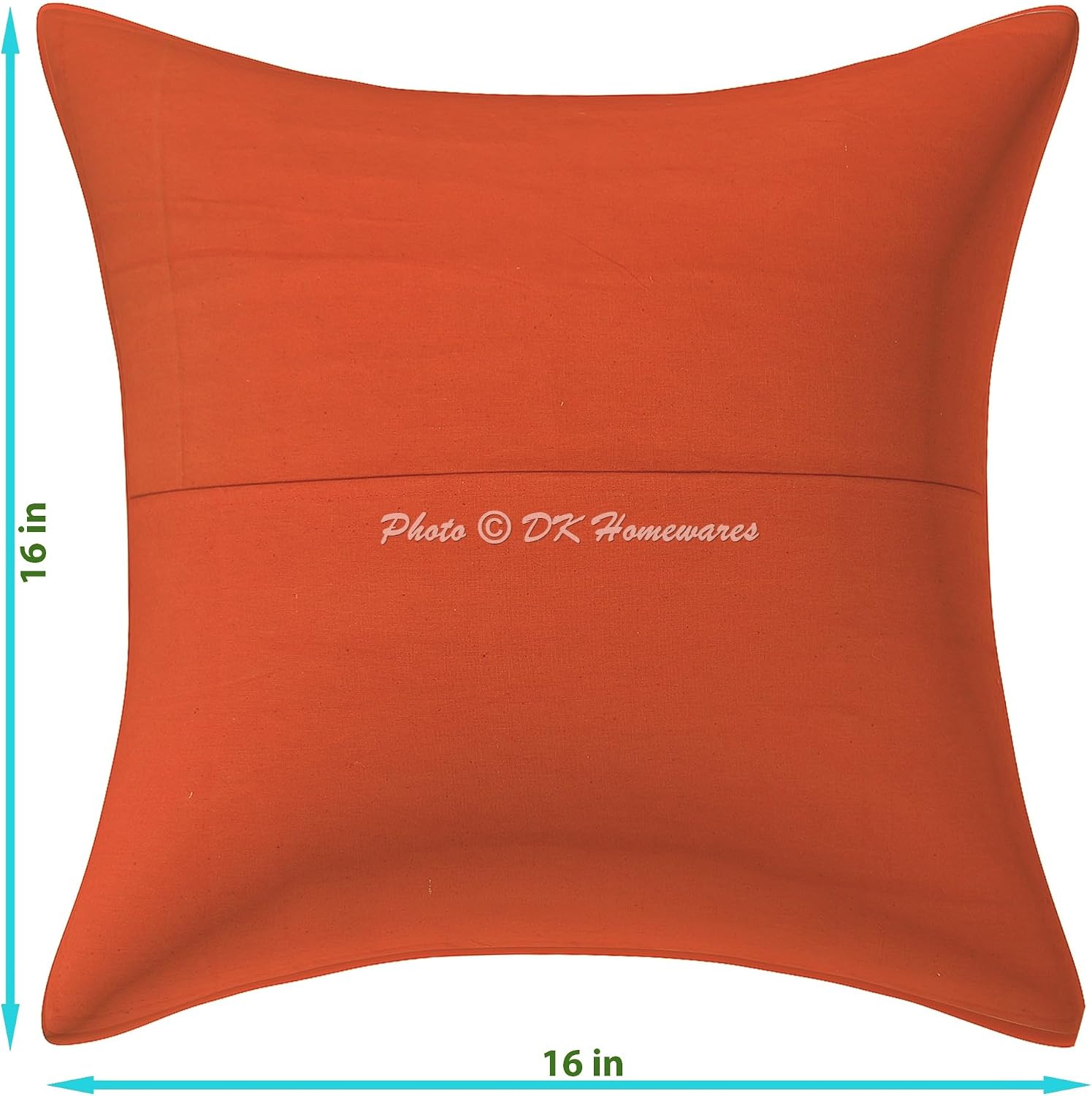 Indian Throw Pillow Covers 16 Inch Cotton Vintage Patchwork Ethnic Square Embroiderded Cushion Covers (Size - 40x40 cm ; Color: Orange) - Set of 5 Pcs (Cover Only)