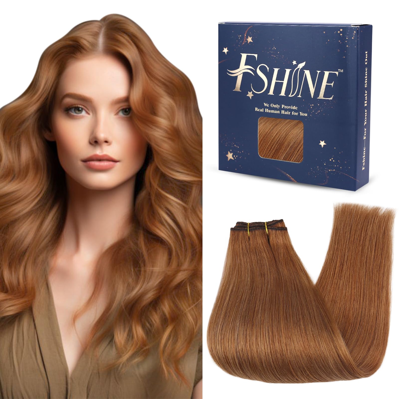 Fshine Extension Cucitura Capelli Veri Marrone Rosso Tessiture Capelli Veri 60cm 100g Extension Matassa Capelli Veri Weft Real Hair Extensions #330
