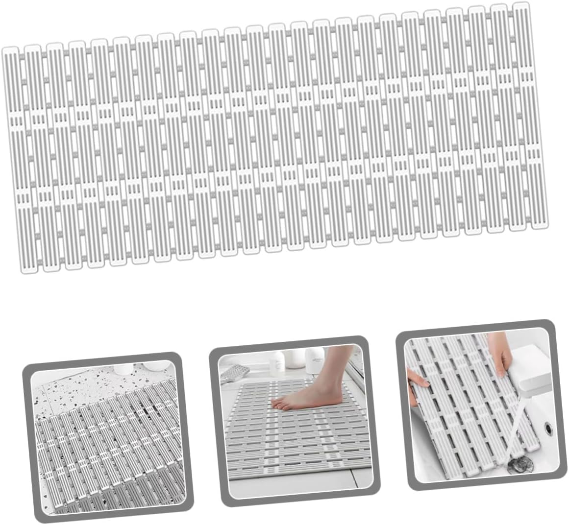 Non-Slip Shower Mat with Suction Cups and Drainage Bath Foot Pad for Bathroom Safety Antislip Grey Floor Mat Fatigue-Relief Bathing Supply for Elderly and Family Use