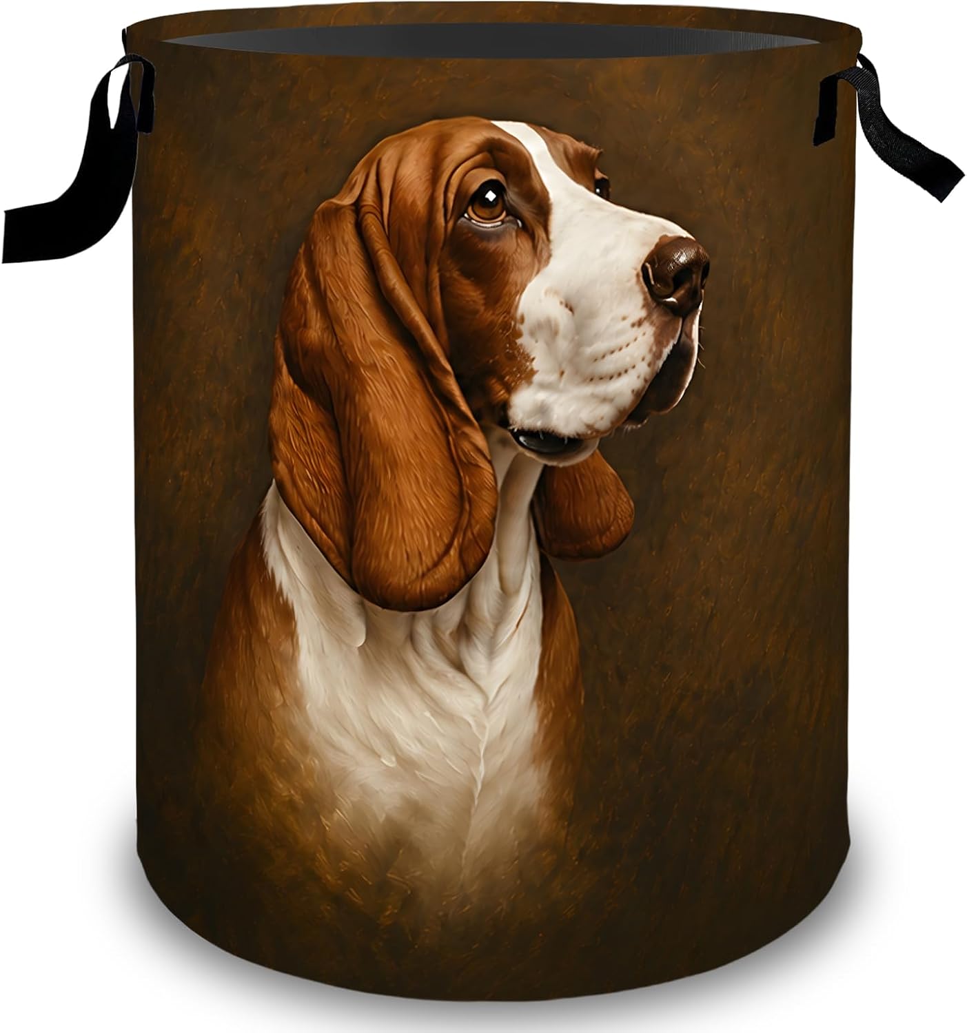 Basset Hound Laundry Basket Hamper, Organizer Bins Gifts for Women Kids, Vintage Brown Cute Dog Foldable Waterproof Clothes Hamper Handles Storage Bucket for Bedroom Bathroom Room Decor 19.7"x15.7"