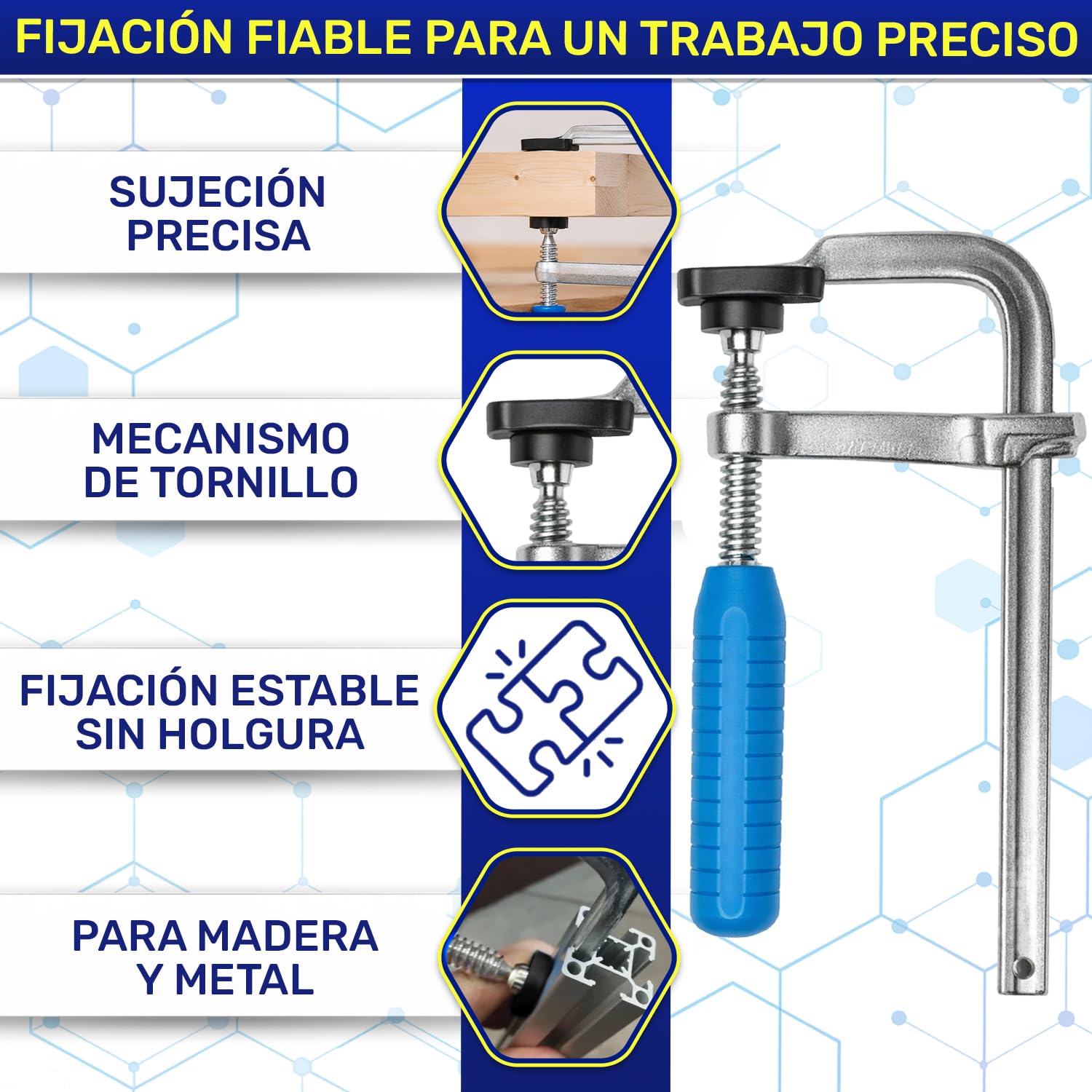 Sargento Carpintero de Tornillo Forma F con Ancho Máx Sujeción 400mm y Profundidad Sujeción 120mm - Tornillo Sargento de Apriete para Trabajo Carpintería y Cerrajería - Garantía de 10 Años - MONTERAL