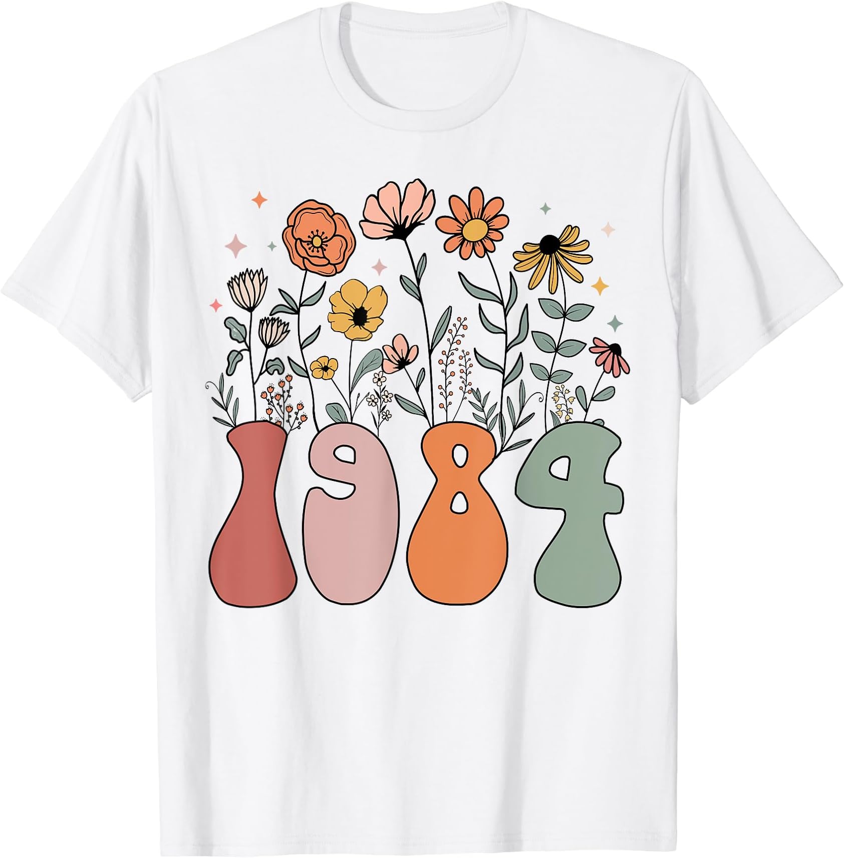 40 Years Old 1984 Vintage Birthday GiftsGroovy 40 Years Old 1984 Vintage Floral Flower 70th Birthday T-Shirt